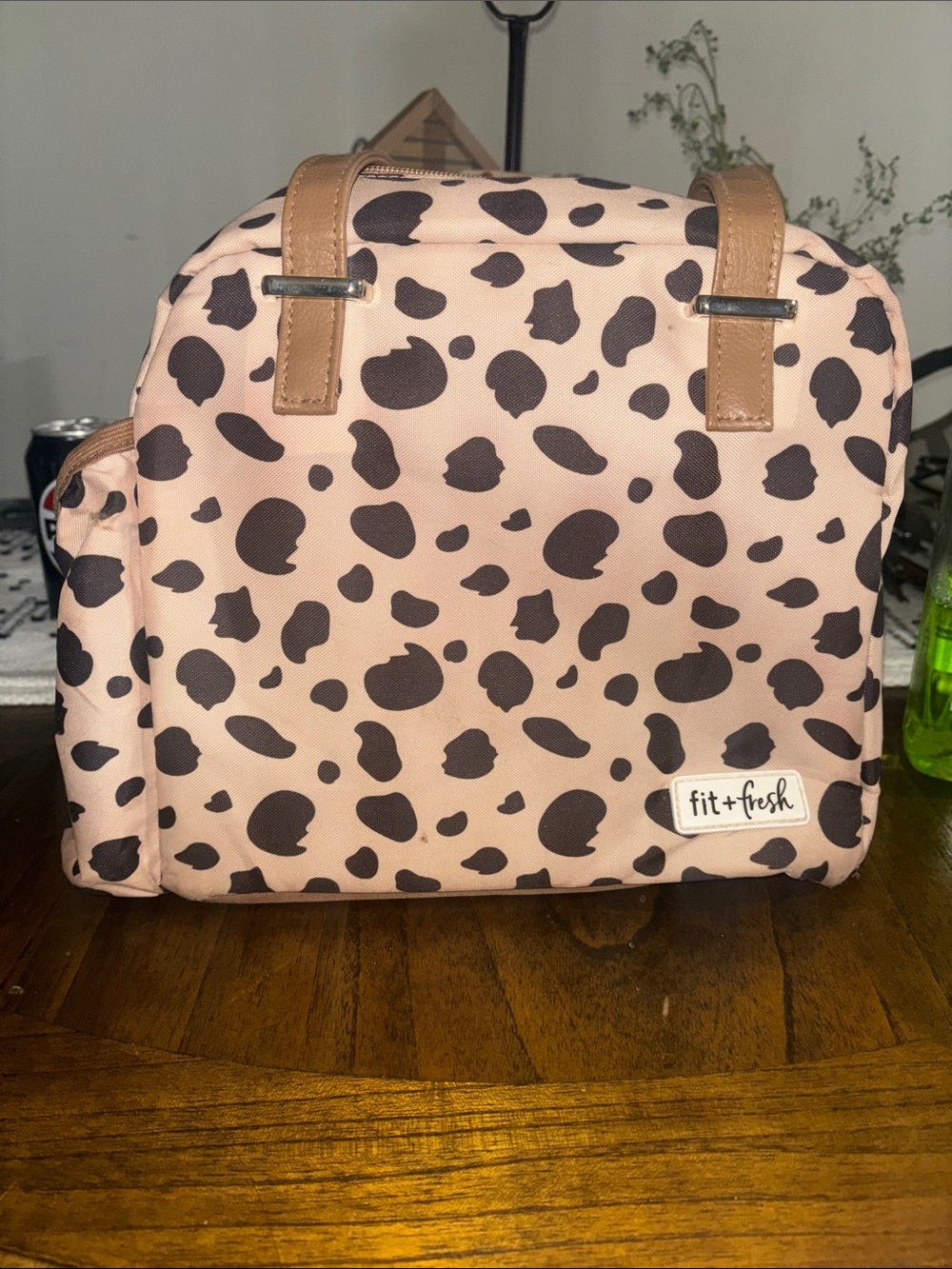 Fit + Fresh Pink Leopard-Print Cosmetic Lunch Bag with Tan Accents